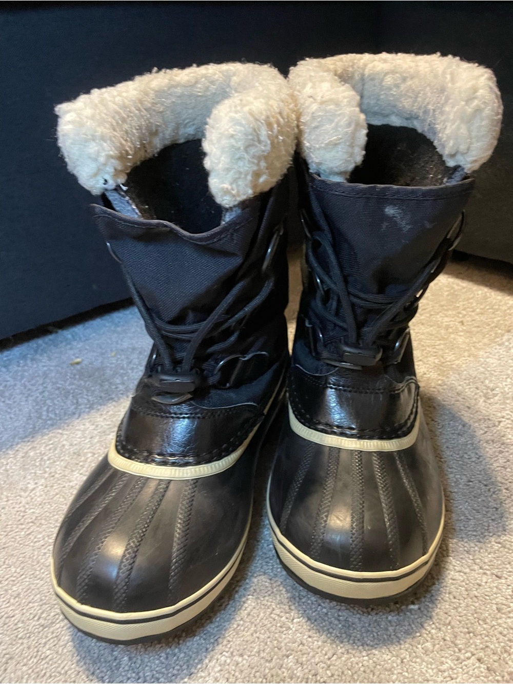 Sorel Kids Black Boots with Cream Faux Fur Cuff